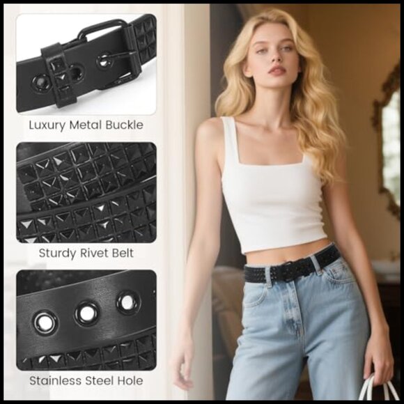 Studded Belt Punk Rock Rivet Belt Artificial Leather Metal Adjustable main image 6